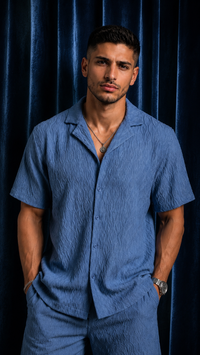 Ocean Blue Textured Resort Shirt