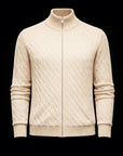Cream knit cotton zip bomber