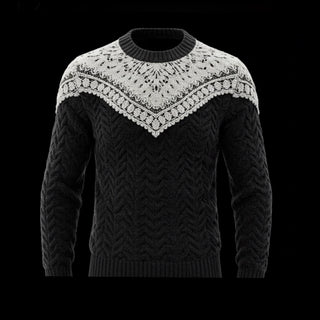 Nordic Lace Ribbed Crewneck wool Sweater By Enantiodromia