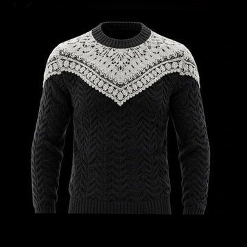 Nordic Lace Ribbed Crewneck wool Sweater