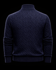 Navy knit cotton zip bomber