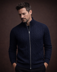 Navy Knit Cotton Zip Bomber By Enantiodromia