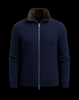 Ribbed Navy Wool Zip Cardigan