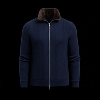 Ribbed Navy Wool Zip Cardigan By Enantiodromia