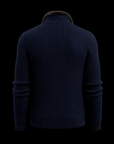 Ribbed Navy Wool Zip Cardigan