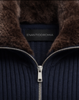 Ribbed Navy Wool Zip Cardigan By Enantiodromia