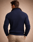 Ribbed Navy Wool Zip Cardigan