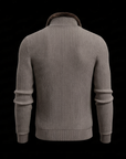 Ribbed Grey Wool Zip Cardigan