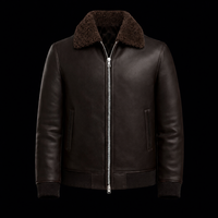 Chocolate Brown Shearling Collar Leather Jacket By Enantiodromia