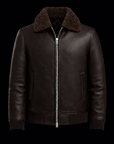 Chocolate Brown Shearling-Collar Leather Jacket