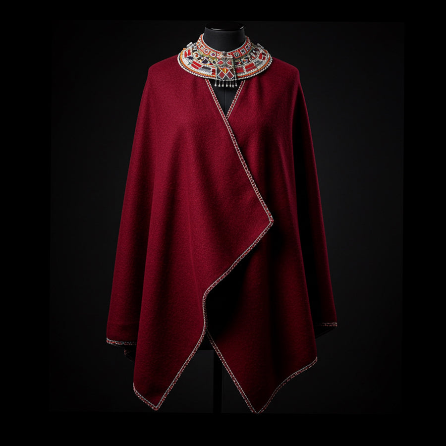 Red Maasai Regal Wool Cloak
