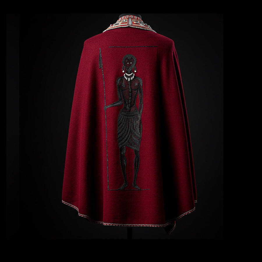 Red Maasai Regal Wool Cloak