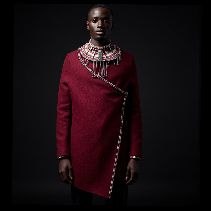 Red Maasai Regal Wool Cloak