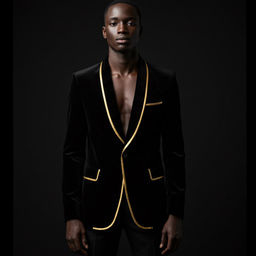 Black & Gold Noir Royale Velvet Blazer
