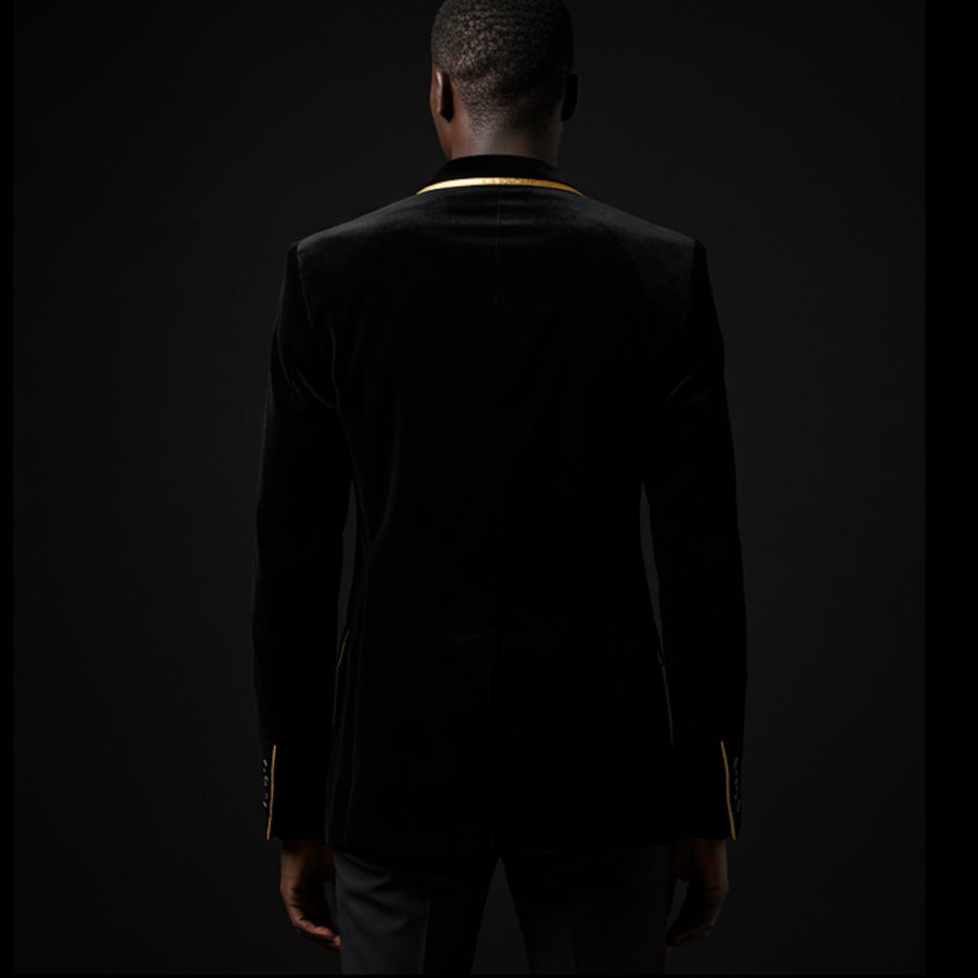 Black & Gold Noir Royale Velvet Blazer
