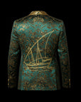 Green & Gold Silk Regal Jacquard Embroidery Blazer By Enantiodromia