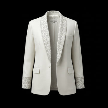White Silk Embroidery Ivory Blazer
