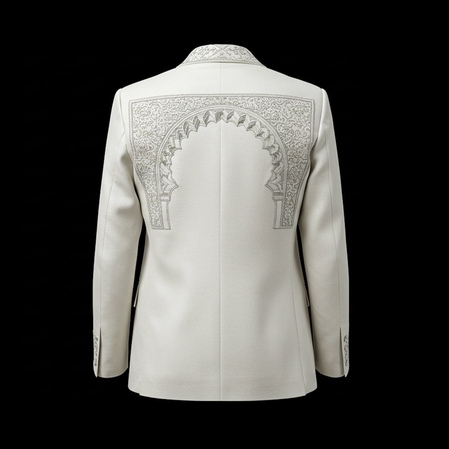 White Silk Embroidery Ivory Blazer