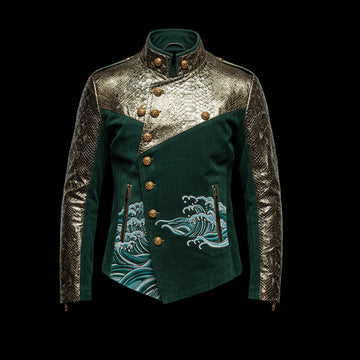 Green & Gold Dynasty's Dragon Emperor Python Suede Blouson