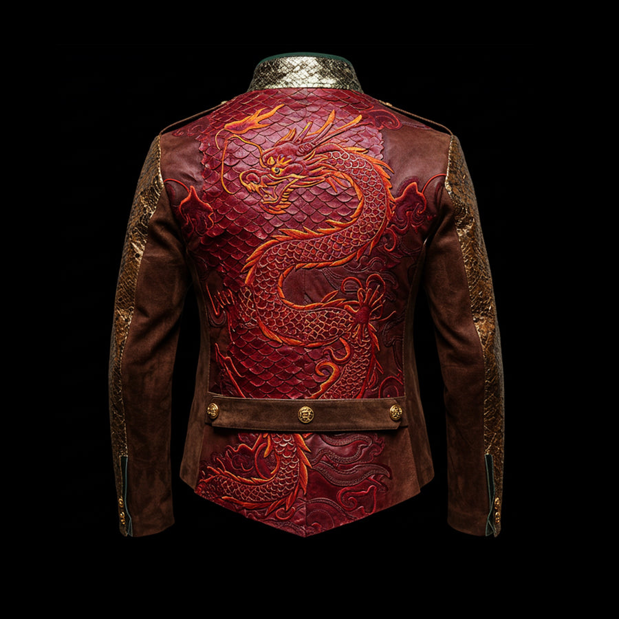 Green & Gold Dynasty's Dragon Emperor Python Suede Blouson