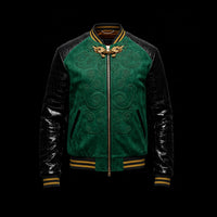 Emerald Green Suede & Crocodile Leather Bomber Jacket By Enantiodromia