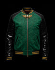 Emerald Green Suede & Crocodile Leather Bomber Jacket By Enantiodromia