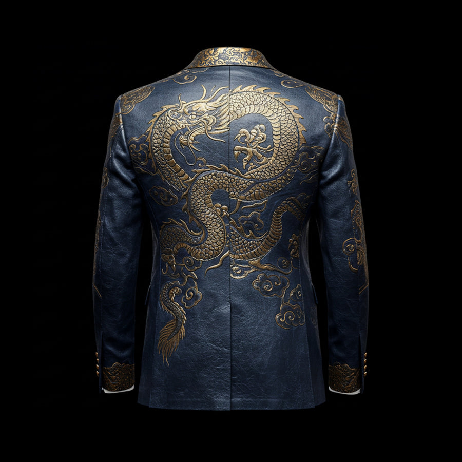 Blue & Gold Leather Embroidery Blazer