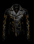 Black & Gold Storm Emperor Crocodile Biker Jacket