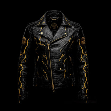 Black & Gold Storm Emperor Crocodile Biker Jacket