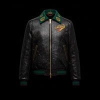 Black & Green Python Embroidery Bomber By Enantiodromia