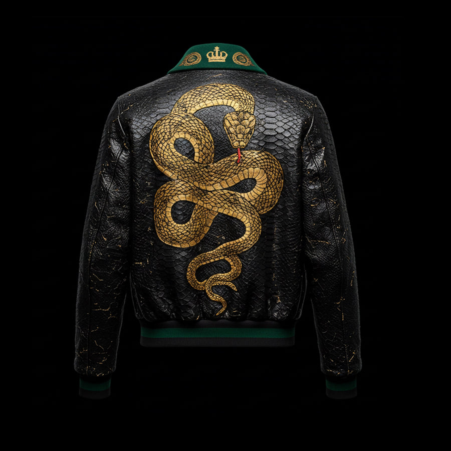 Black & Green Python Embroidery Bomber