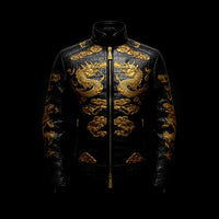 Black & Gold Dragon Embridery Leather Jacket By Enantiodromia