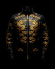 Black & Gold Dragon Embridery Leather Jacket By Enantiodromia