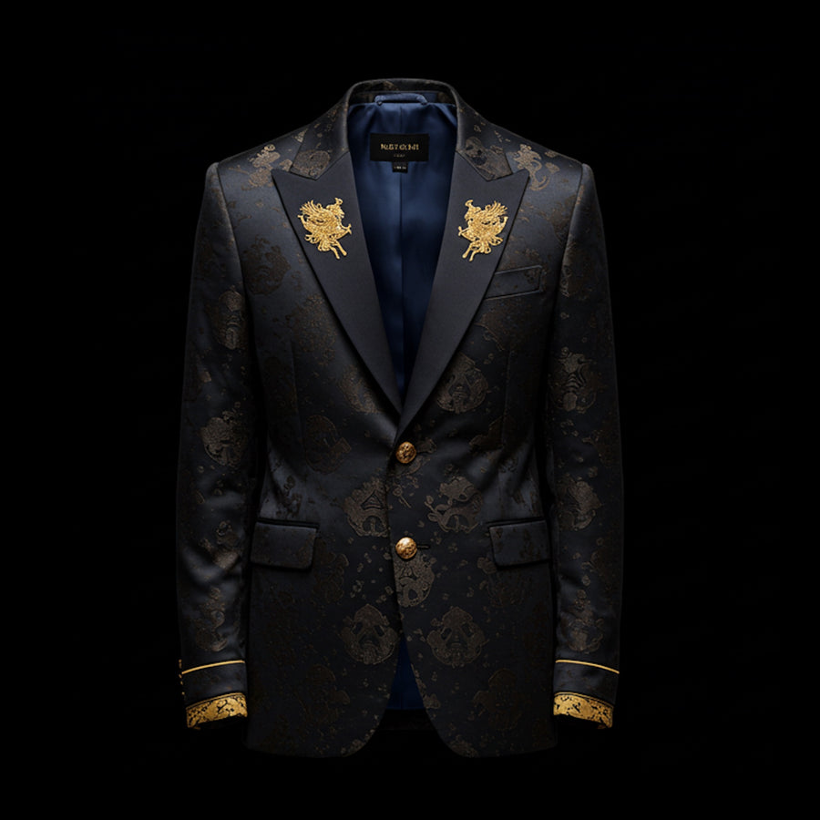 Black Silk Embroidered Blazer