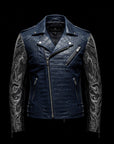 Navy Blue & Silver Crocodile Biker Jacket By Enantiodromia