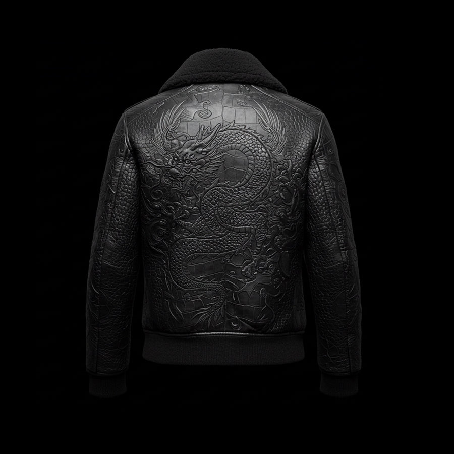 Black Crocodile Leather Obsidian Dragon Shearling Bomber