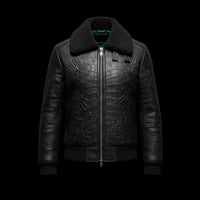 Black Crocodile Leather Obsidian Dragon Shearling Bomber By Enantiodromia