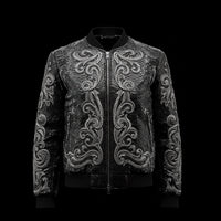 Black Snake skin Baroque-Embroidered Bomber Jacket By Enantiodromia