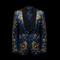 Blue and Gold Baroque Satin Blazer By Enantiodromia