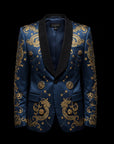 Blue and Gold Baroque Satin Blazer By Enantiodromia