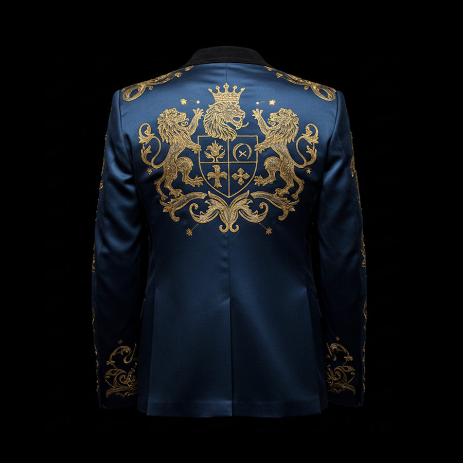Blue and Gold Baroque Satin Blazer