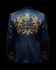Blue and Gold Baroque Satin Blazer By Enantiodromia
