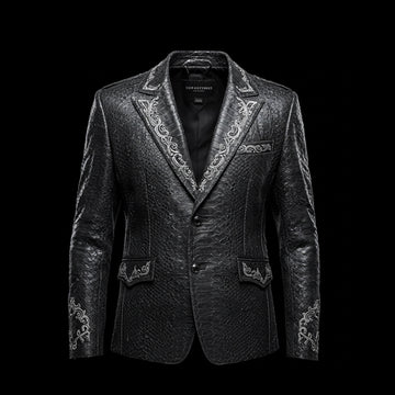 Dark Grey Embossed Snakeskin Gothic Blazer