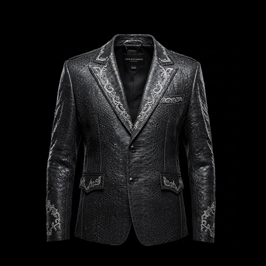 Dark Grey Embossed Snakeskin Gothic Blazer
