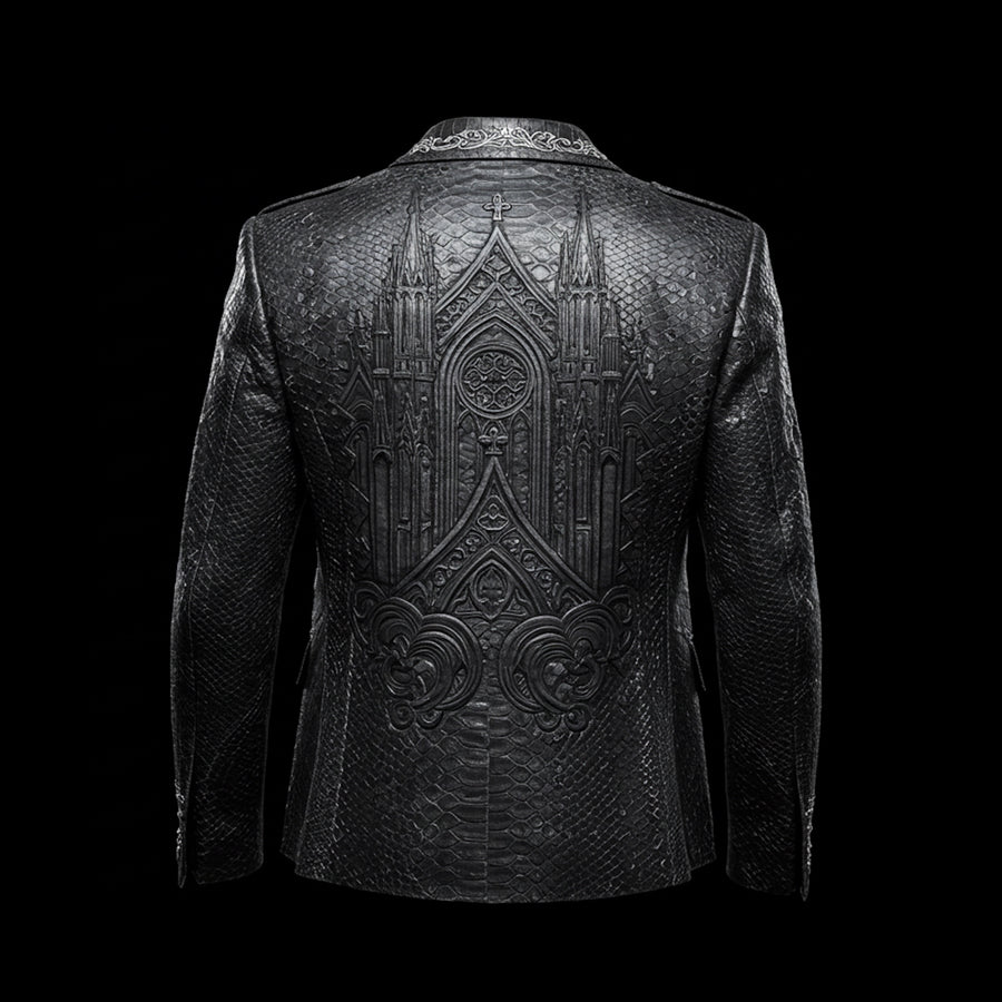 Dark Grey Embossed Snakeskin Gothic Blazer