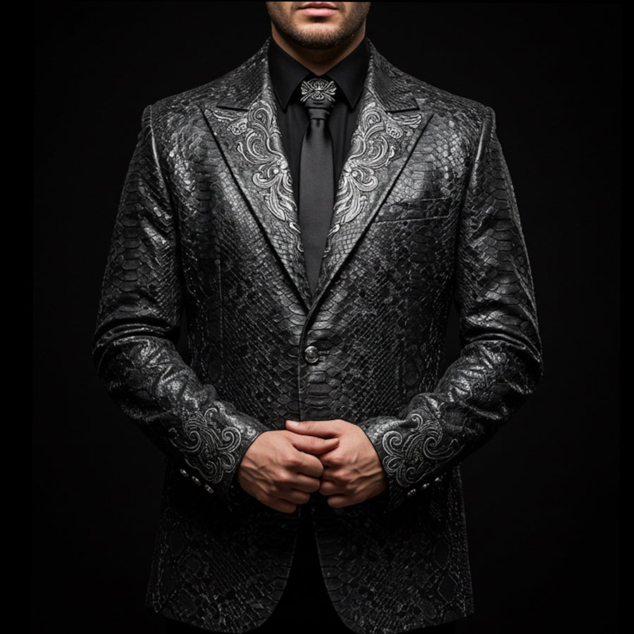 Dark Grey Embossed Snakeskin Gothic Blazer