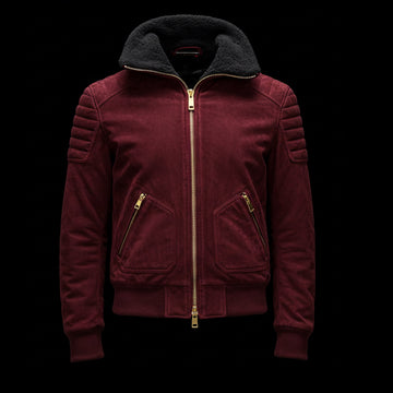 Burgundy Suede Embroidered Panther Bomber Jacket