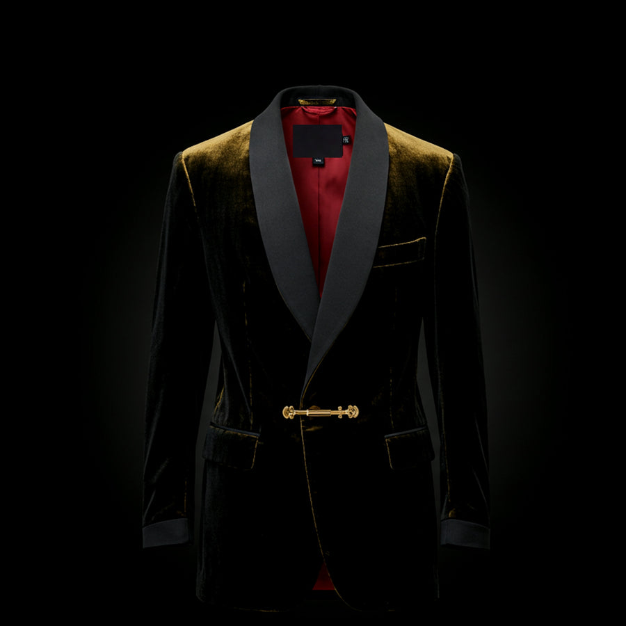 Black with Gold Toned Velvet Tuxedo