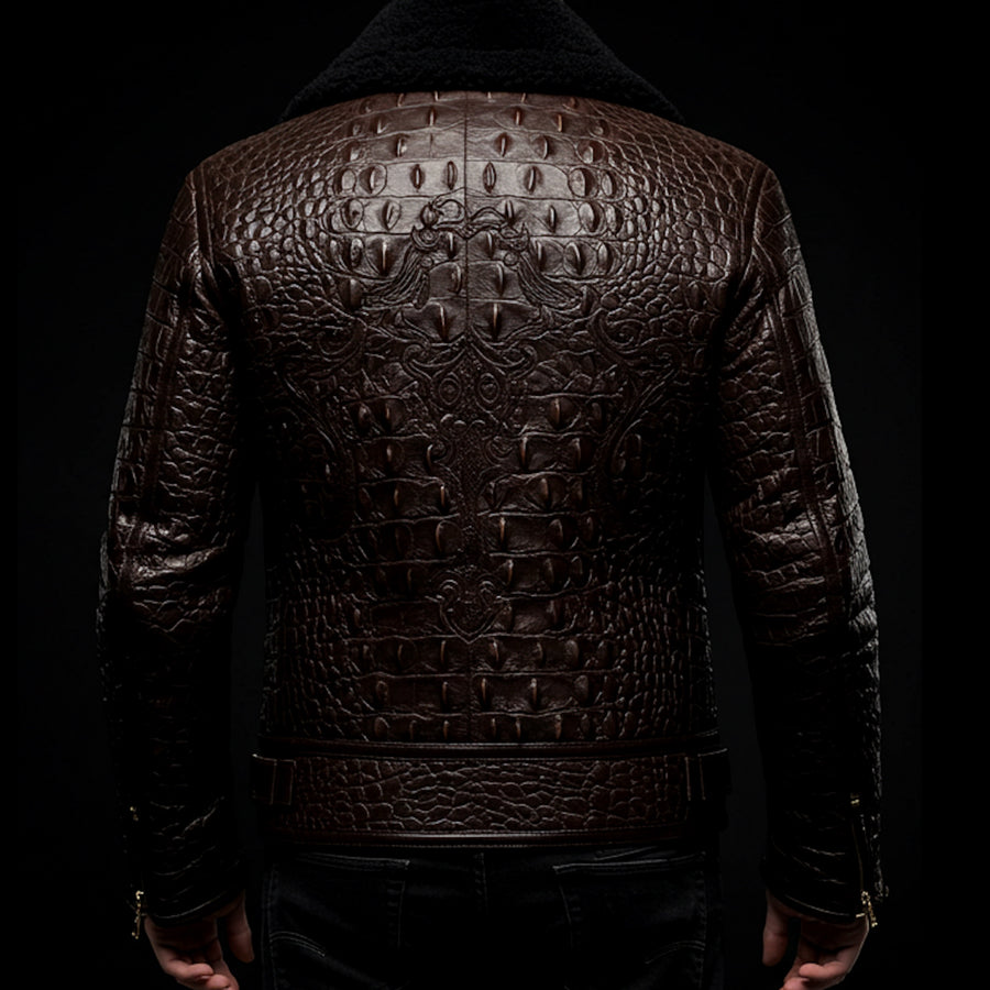 Brown Crocodile and Shearling Flight Jacket