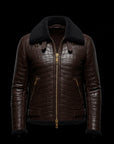 Brown Crocodile and Shearling Flight Jacket By Enantiodromia